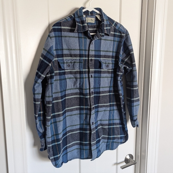 L.L. Bean Vintage Chamois Blue Flannel Shirt sz M - Picture 2 of 4